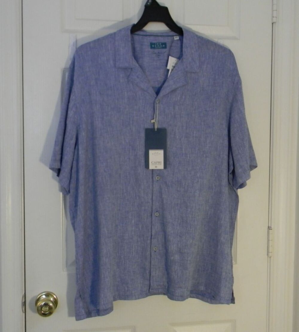 Ike Behar Blue Linen Blend Button Down Shirt Untucked Sz S NWT